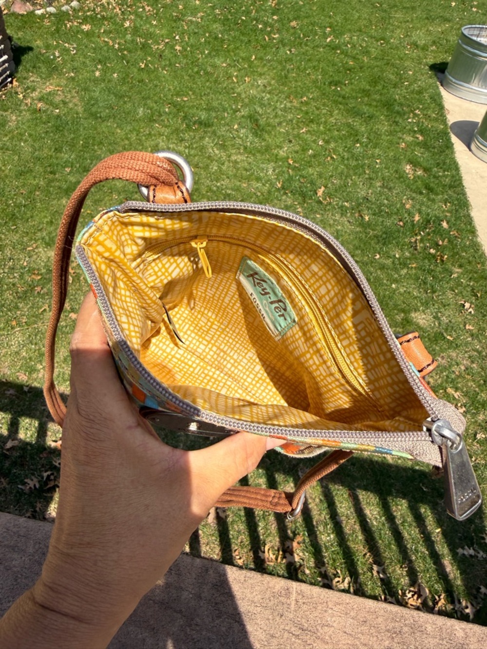 EUC Fossil Key-Per Geometric Striped Pattern Vintage Crossbody Bag - Picture 12 of 12